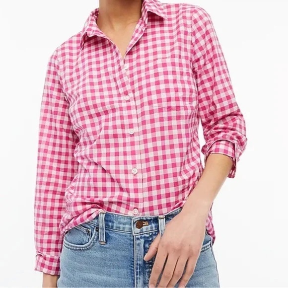 J. Crew Gingham Pink White Button Down Shirt 100% Cotton size Small - Picture 1 of 10